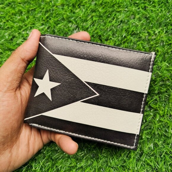 Men's Bifold Puerto Rico Flag Printed Wallet Handcrafted Black & White - Picture 1 of 6